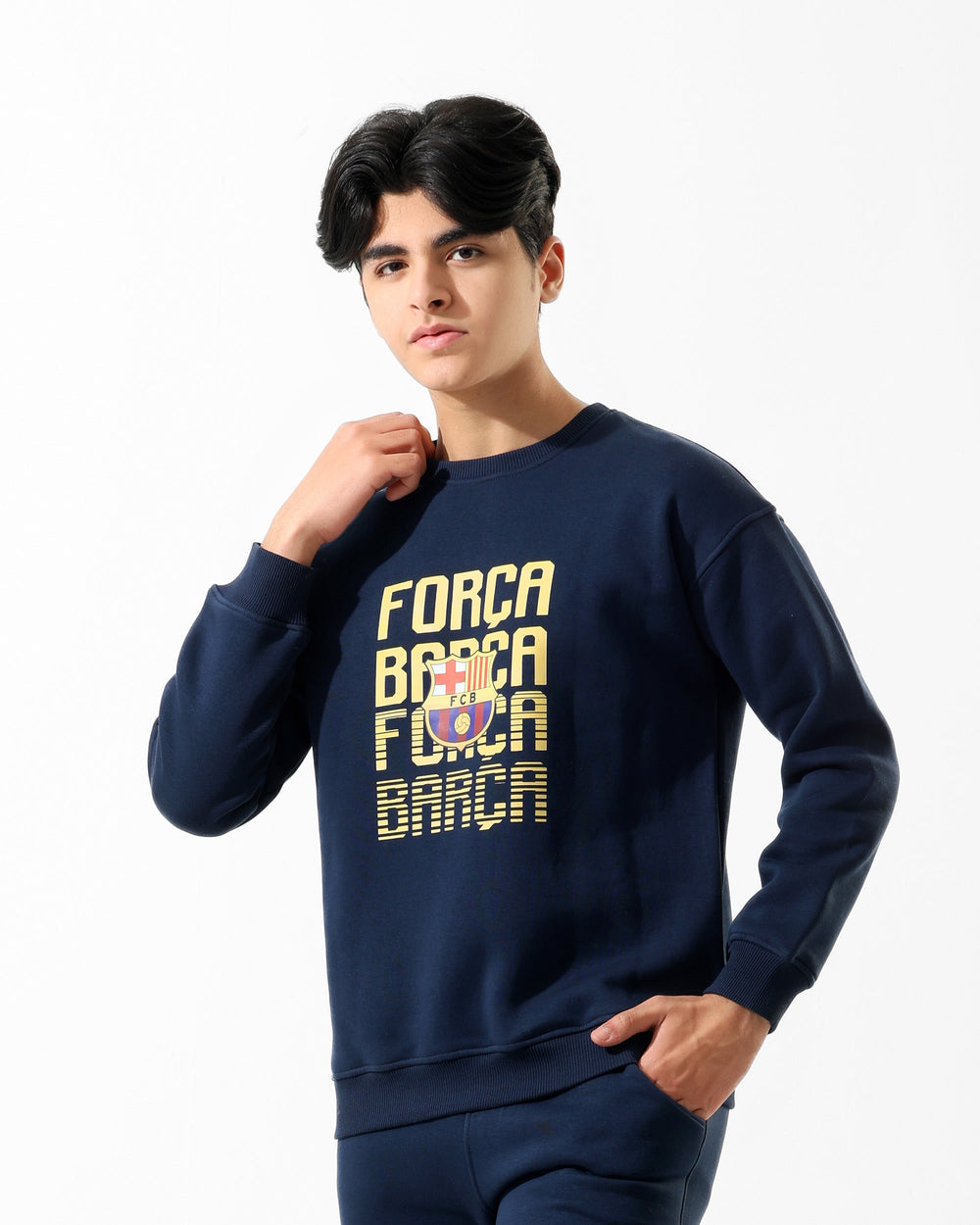 Boys Força Barça Graphic Sweatshirt | Dark Blue - Remint Kids Fashion