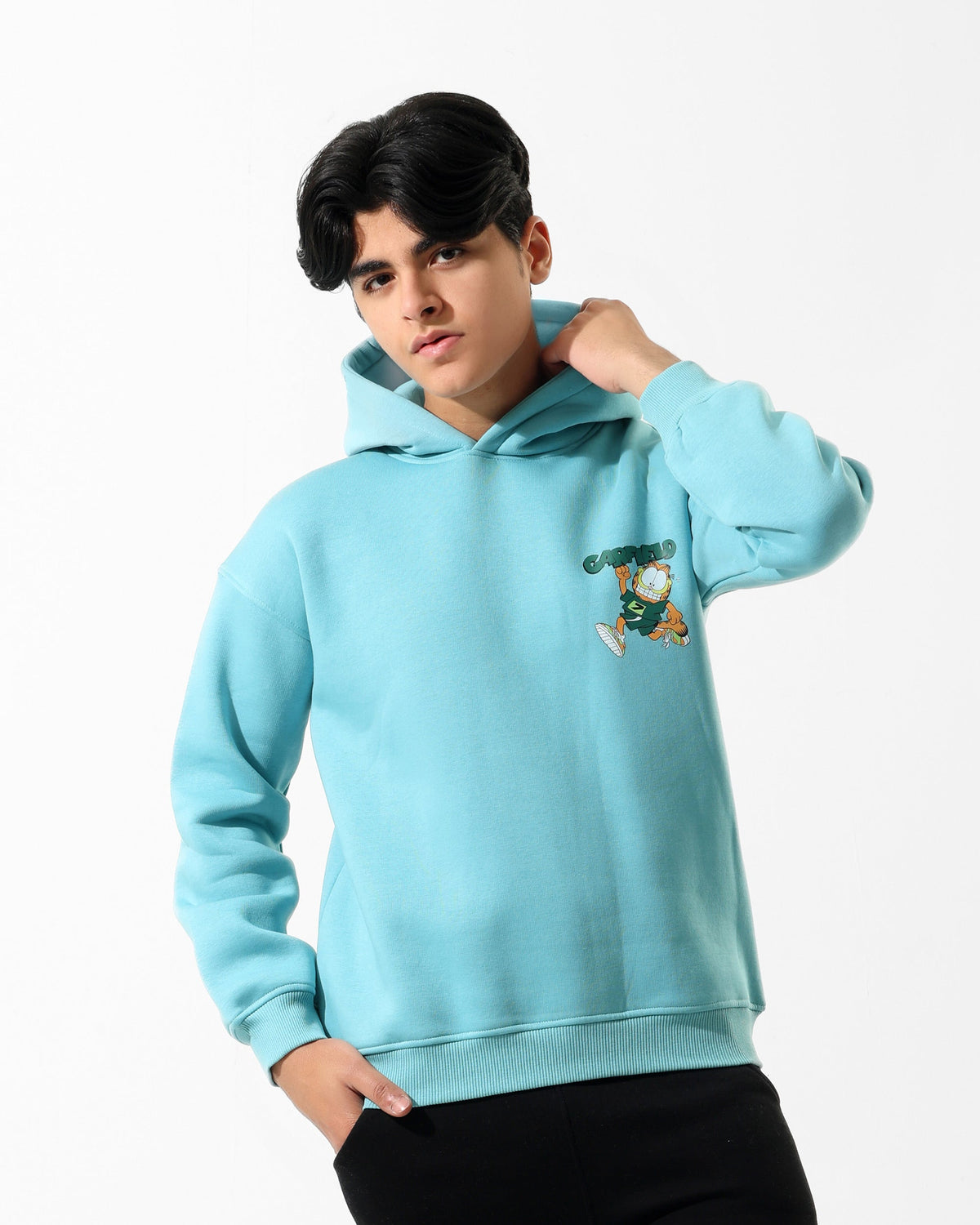 Kids Garfield Graphic Hoodie | Aqua - Remint Kids Fashion