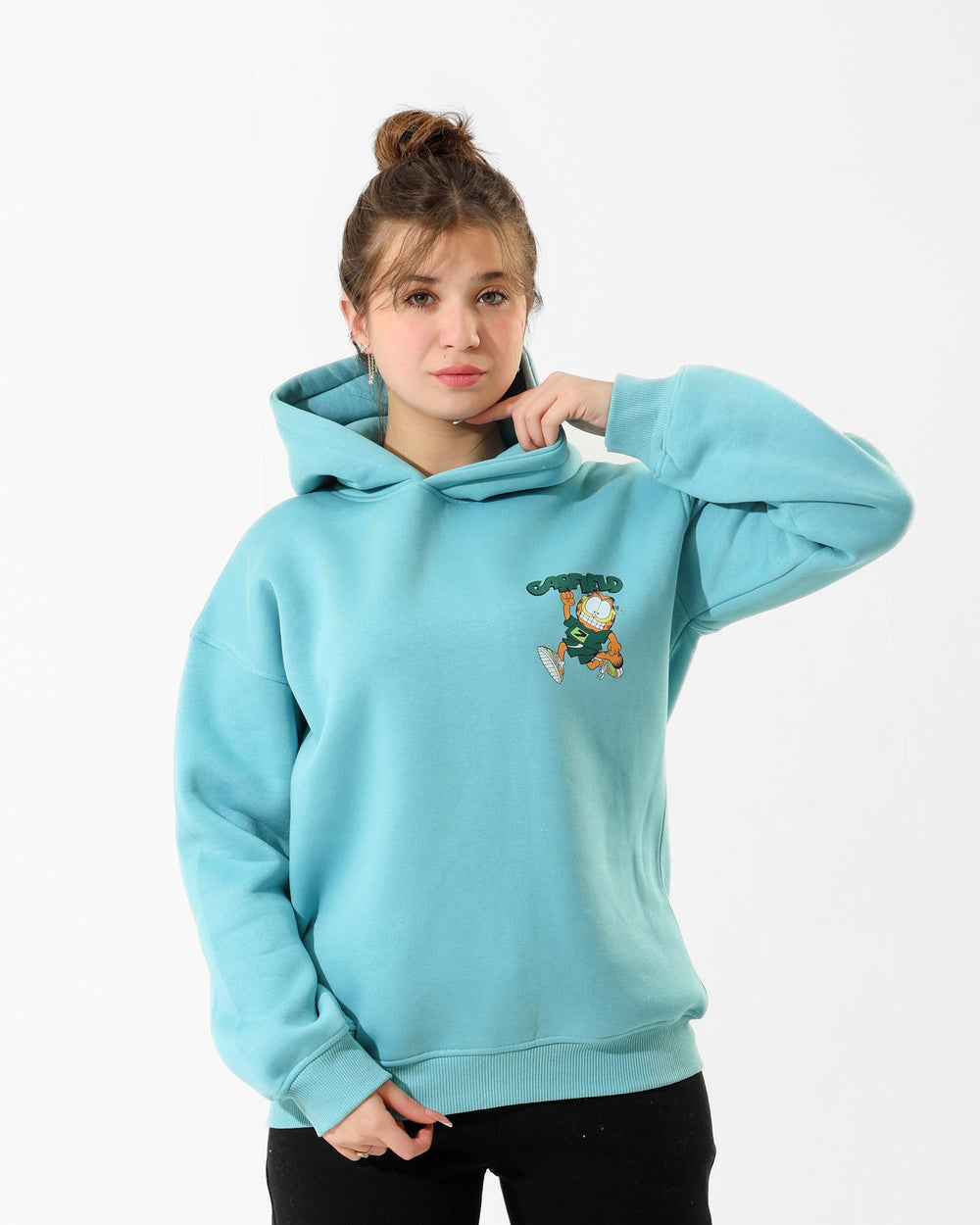 Kids Garfield Graphic Hoodie | Aqua - Remint Kids Fashion
