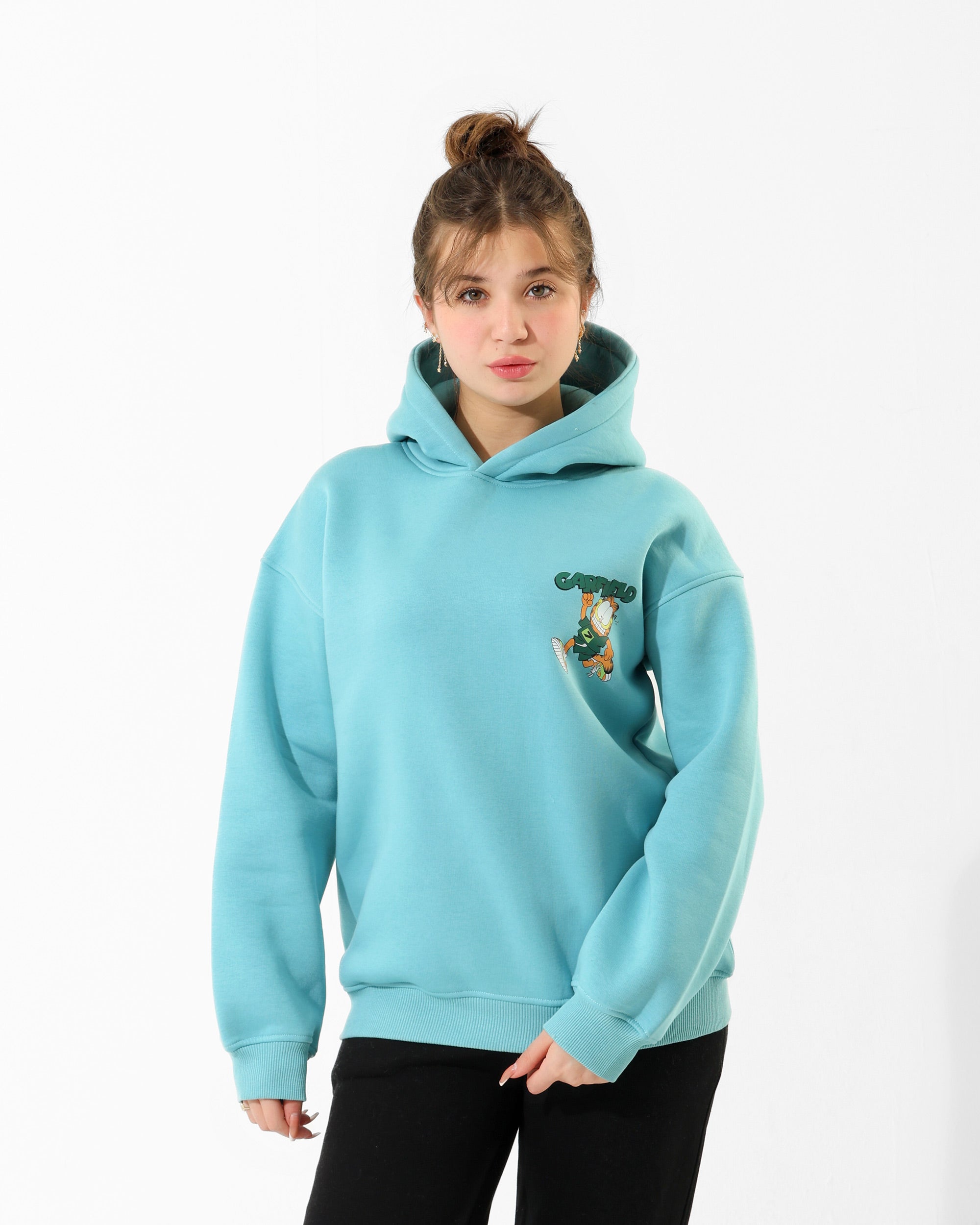 Kids Garfield Graphic Hoodie | Aqua - Remint Kids Fashion