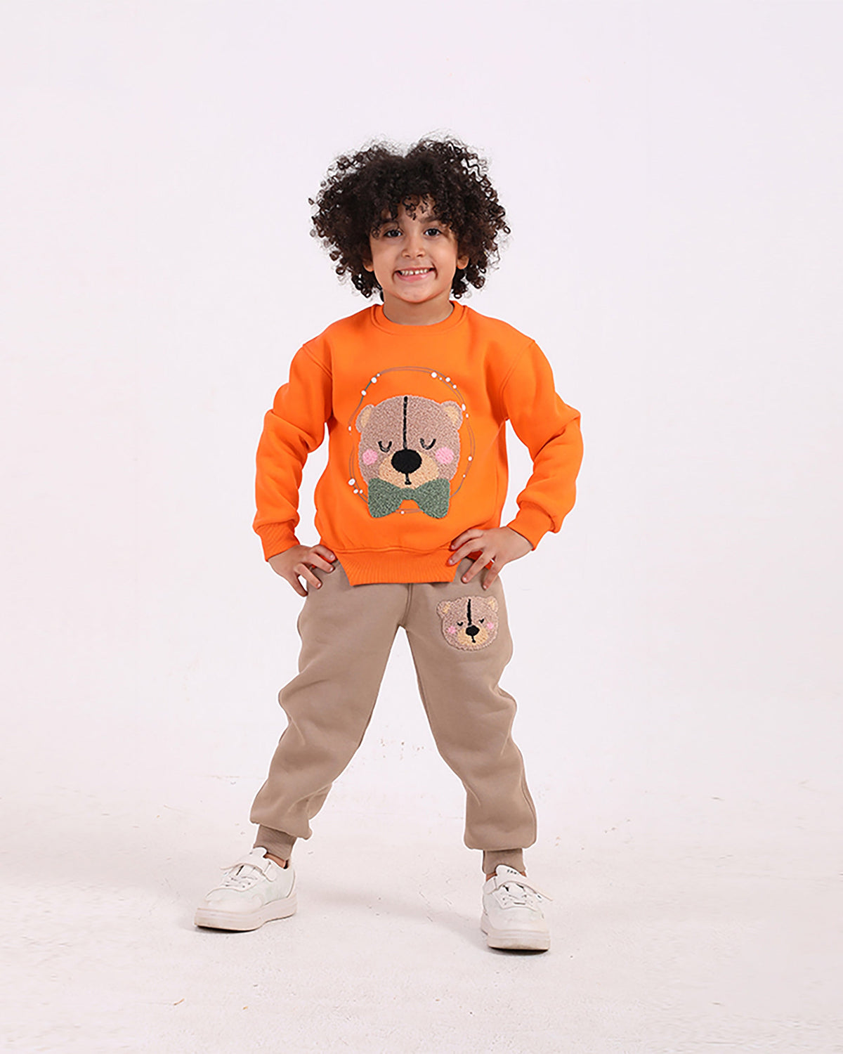 Boys Cotton Sweatshirt & Jogger Set | Orange - Remint Kids Fashion