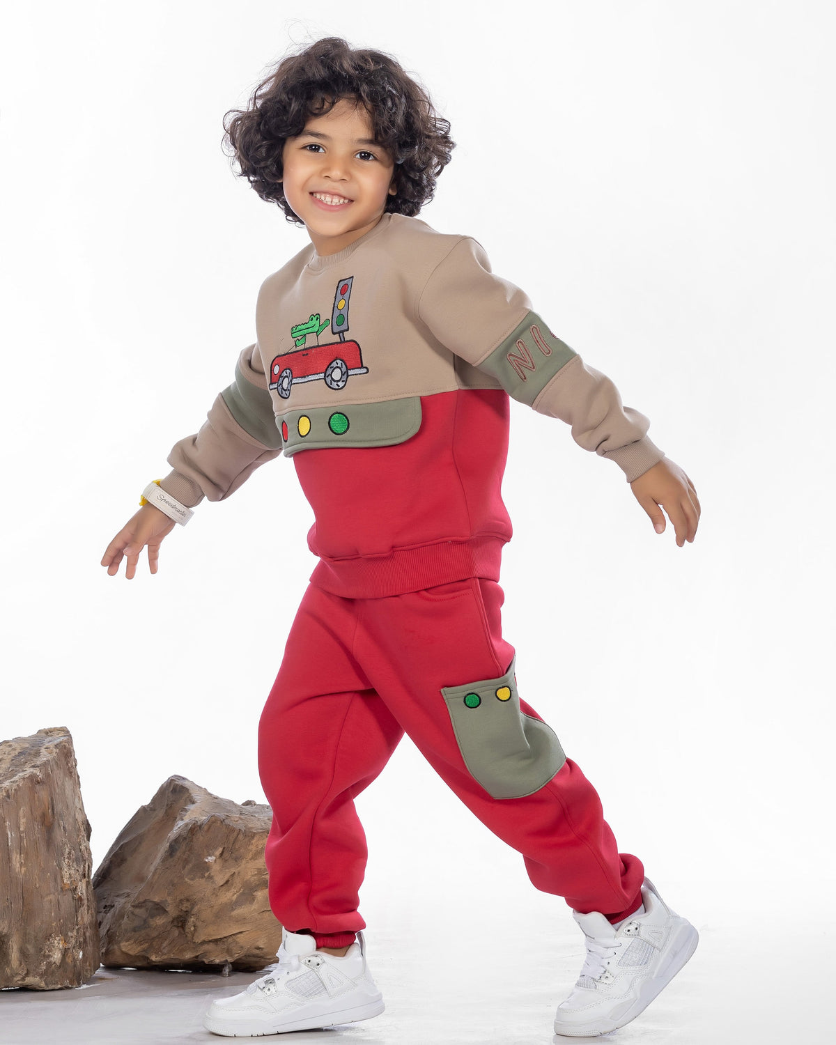 Boys Cotton Sweatshirt & Jogger Set | Burgundy - Remint Kids Fashion
