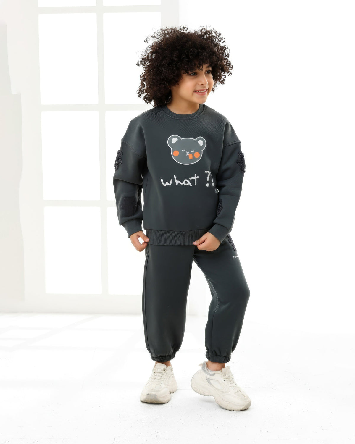 Boys Bear Graphic Set | Dark Grey - Remint Kids Fashion