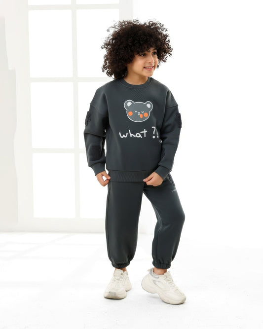 Boys Bear Graphic Set | Dark Grey - Remint Kids Fashion
