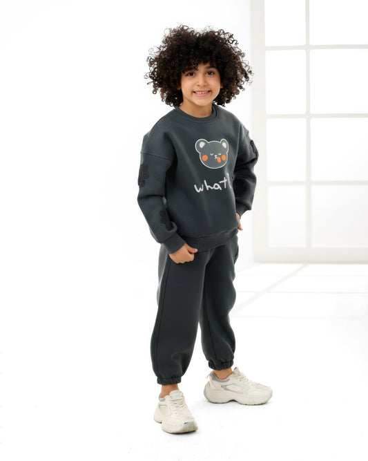 Boys Bear Graphic Set | Dark Grey - Remint Kids Fashion
