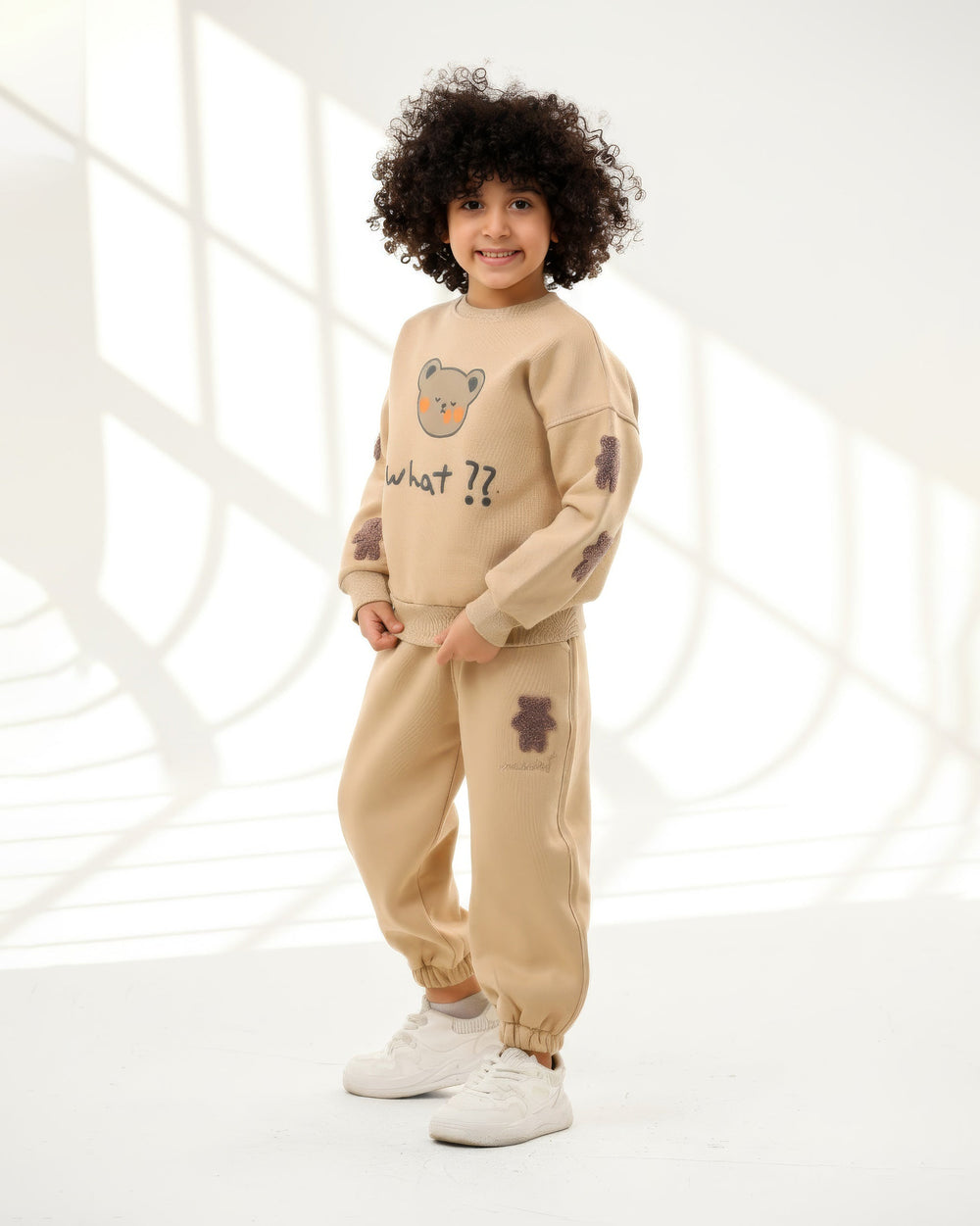 Boys Bear Graphic Set | Beige - Remint Kids Fashion