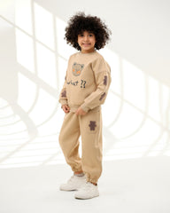 Boys Bear Graphic Set | Beige - Remint Kids Fashion