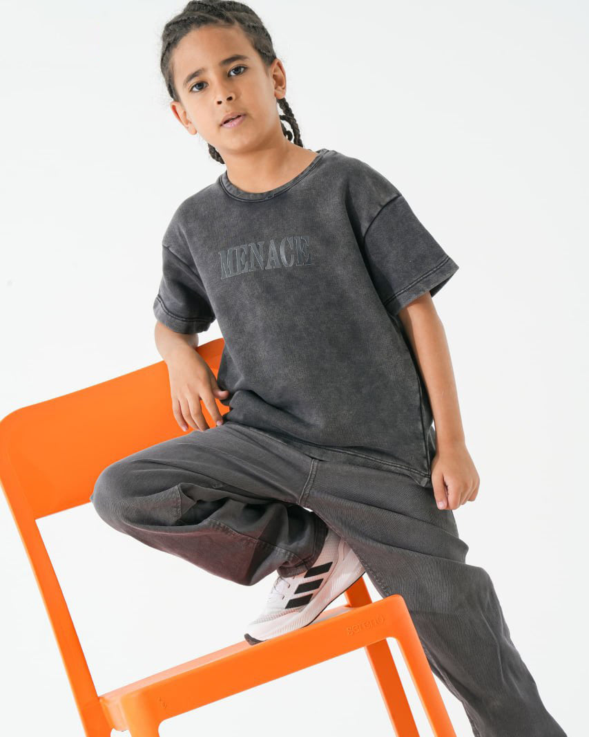 Boys Washed Effect “Menace” Oversized T-Shirt | Black - Remint Kids Fashion