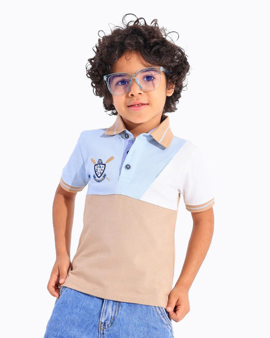 Boys Colorblock Polo T-Shirt | Beige - Remint Kids Fashion