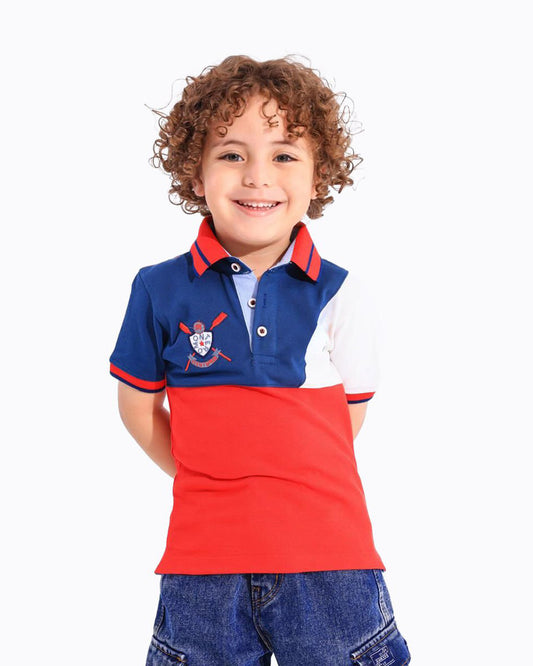 Boys Colorblock Polo T-Shirt | Red - Remint Kids Fashion