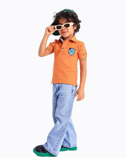 Boys Math Print Polo T-Shirt | Orange - Remint Kids Fashion