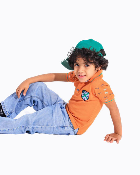 Boys Math Print Polo T-Shirt | Orange - Remint Kids Fashion