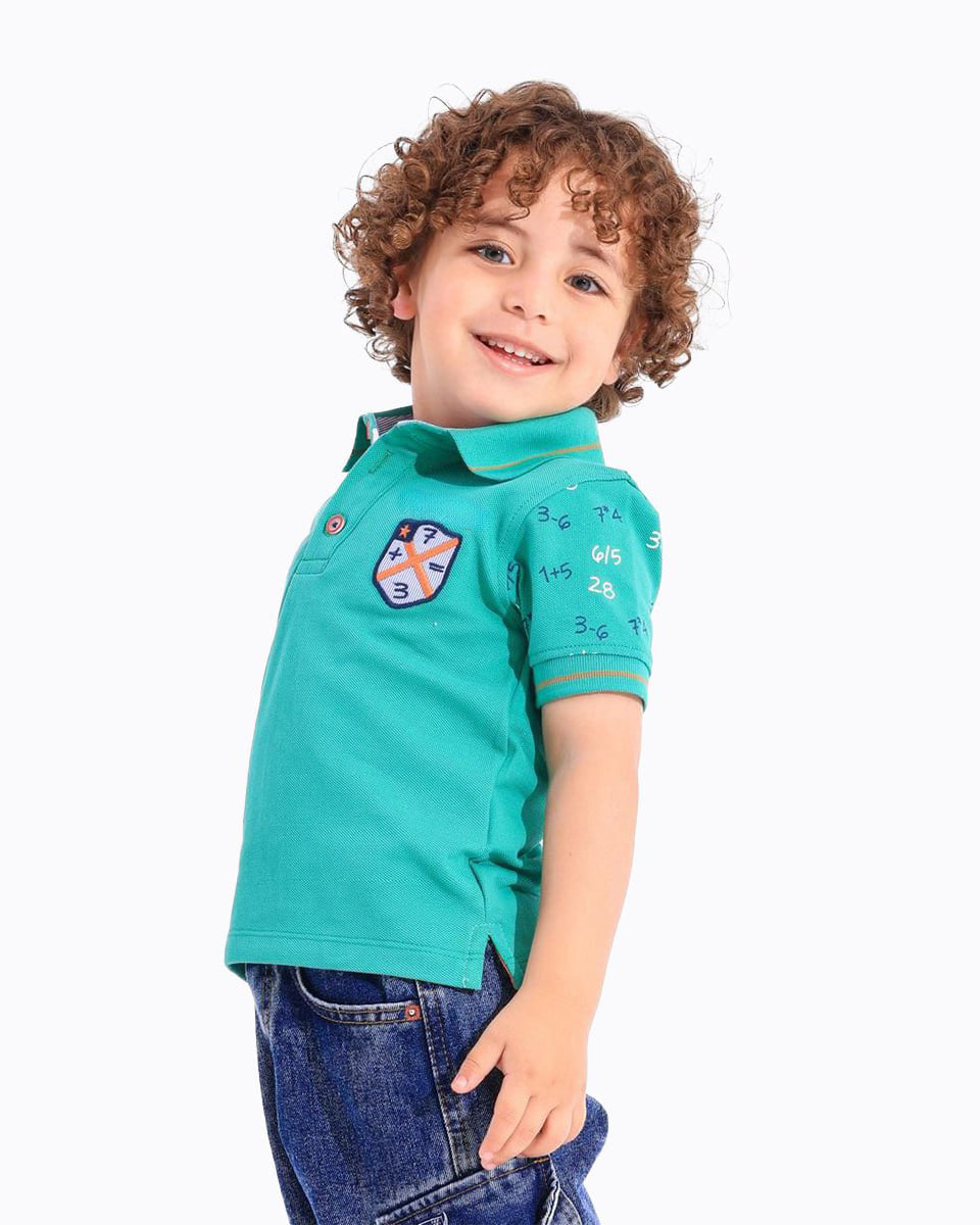 Boys Math Print Polo T-Shirt | Green - Remint Kids Fashion