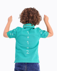 Boys Math Print Polo T-Shirt | Green - Remint Kids Fashion
