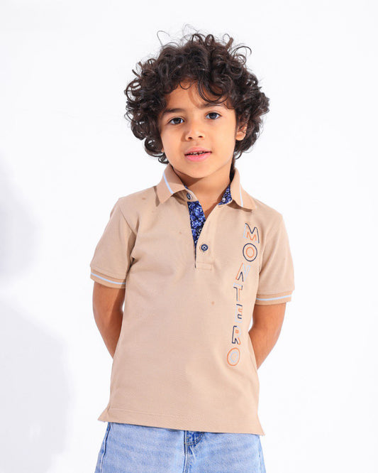 Boys Monte Carlo Graphic Polo T-Shirt | Beige - Remint Kids Fashion