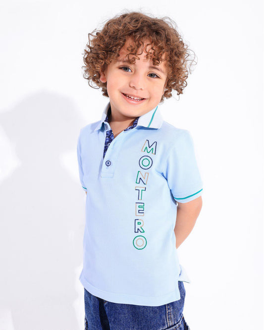 Boys Monte Carlo Graphic Polo T-Shirt | Sky Blue - Remint Kids Fashion