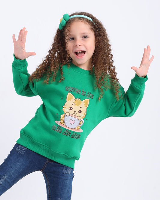 Cozy Graphic Sweatshirt | Green - Remint Kids Fashion