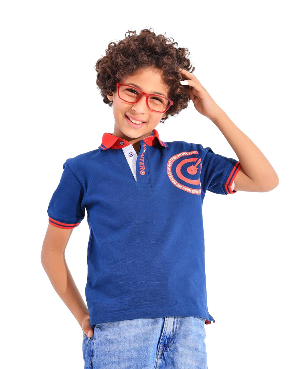 Boys Target Graphic Polo T-Shirt | Dark Blue - Remint Kids Fashion
