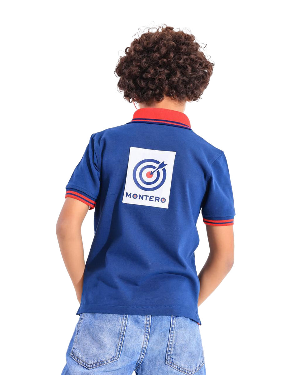 Boys Target Graphic Polo T-Shirt | Dark Blue - Remint Kids Fashion