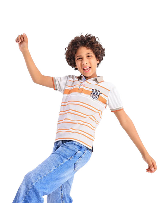 Boys Academy Striped Polo T-Shirt | Grey - Remint Kids Fashion