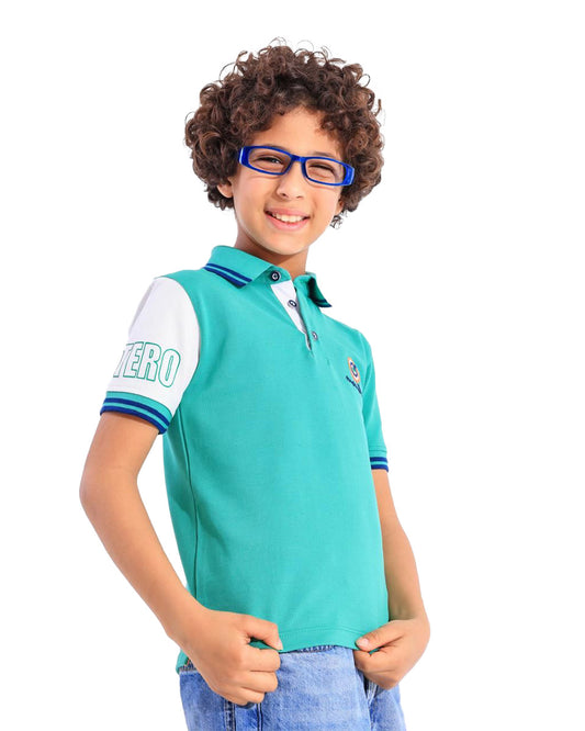 Boys Sport Logo Contrast Polo T-Shirt | Green - Remint Kids Fashion