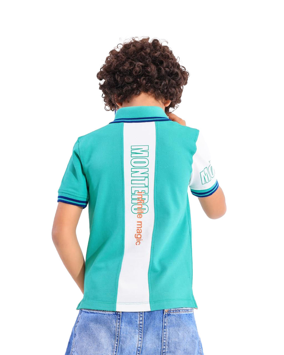 Boys Sport Logo Contrast Polo T-Shirt | Green - Remint Kids Fashion