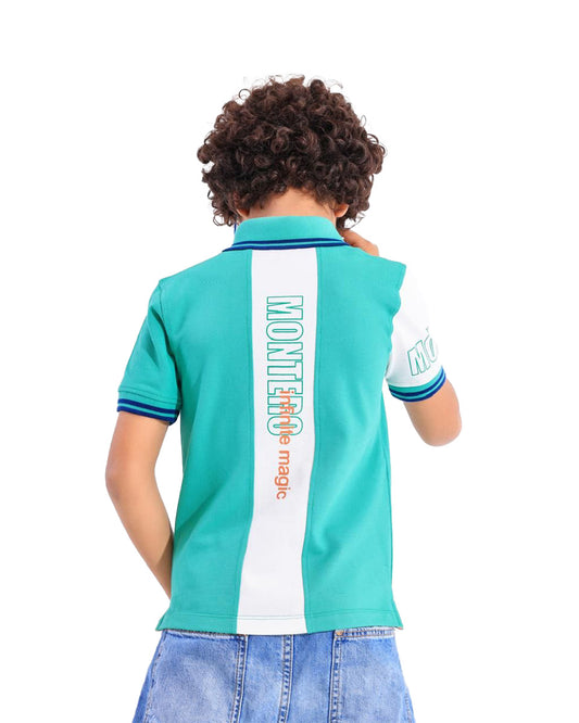 Boys Sport Logo Contrast Polo T-Shirt | Green - Remint Kids Fashion