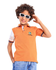 Boys Sport Logo Contrast Polo T-Shirt | Orange - Remint Kids Fashion