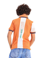 Boys Sport Logo Contrast Polo T-Shirt | Orange - Remint Kids Fashion