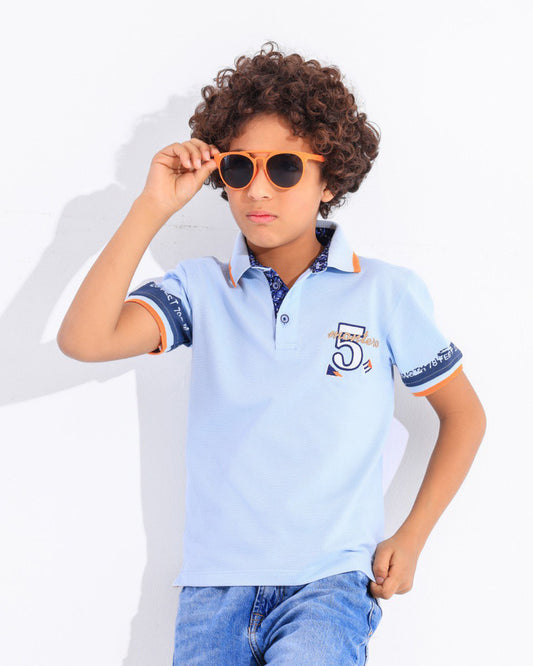 Boys Polo Tournament Graphic Polo T-Shirt | Sky Blue - Remint Kids Fashion