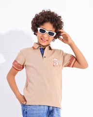 Boys Polo Tournament Graphic Polo T-Shirt | Beige - Remint Kids Fashion