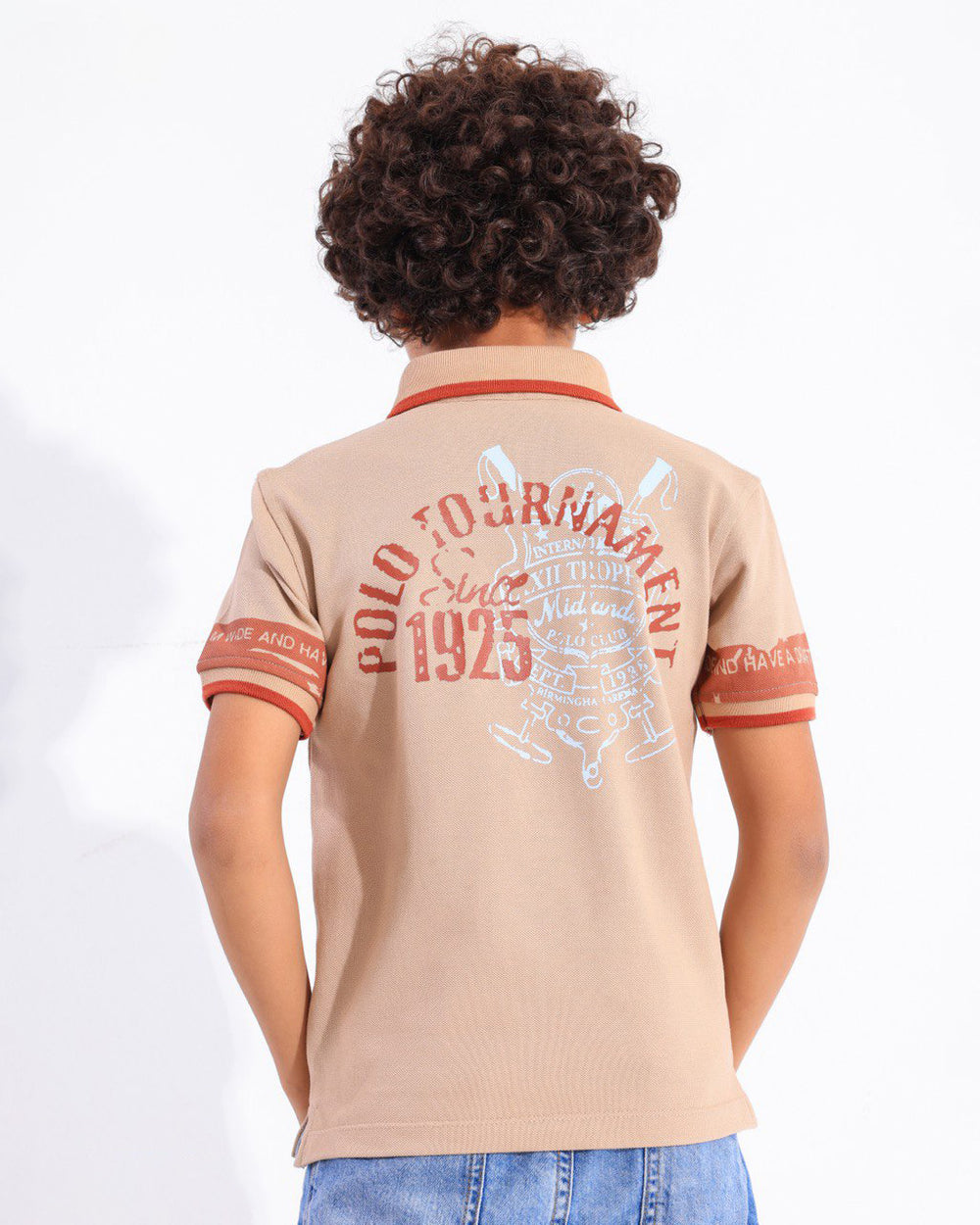 Boys Polo Tournament Graphic Polo T-Shirt | Beige - Remint Kids Fashion