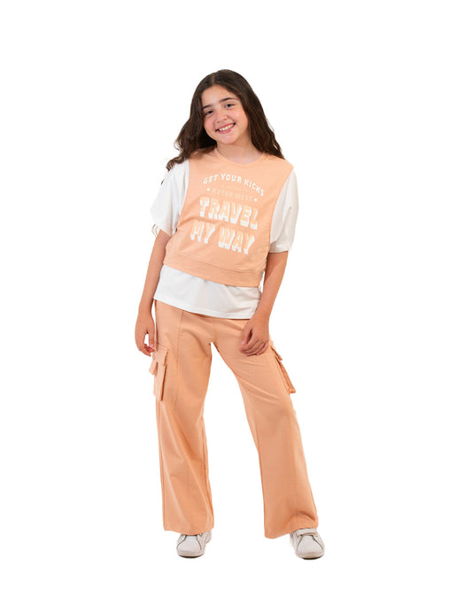 Girls Travel Graphic Set | Apricot - Remint Kids Fashion