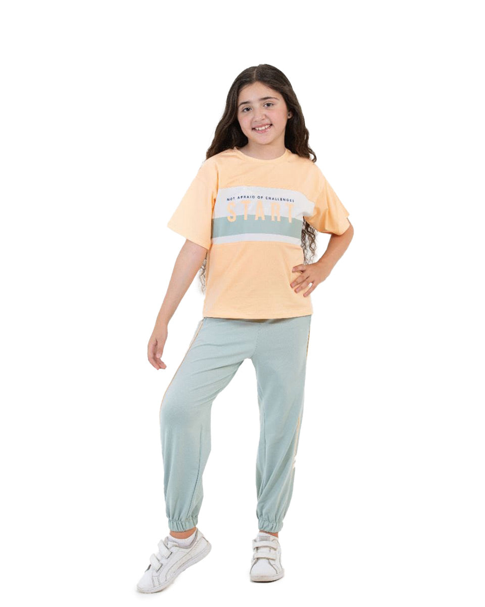 Girls Start Graphic Set | Apricot - Remint Kids Fashion