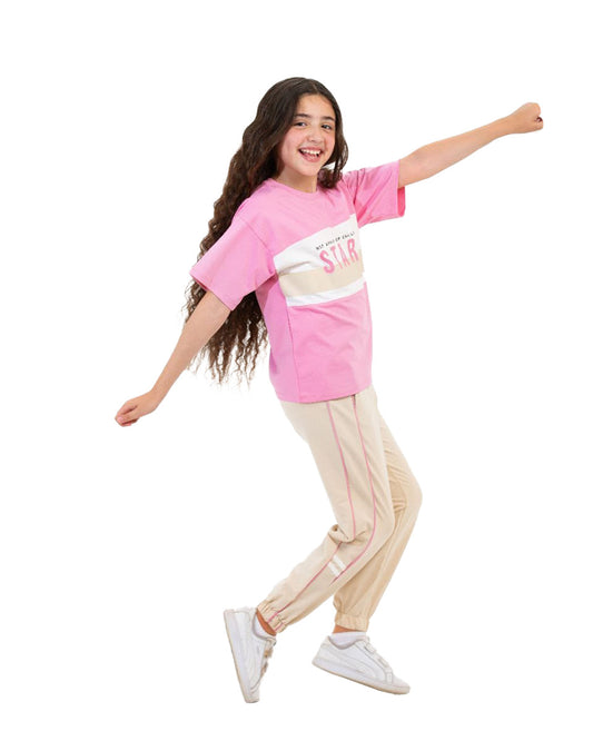 Girls Start Graphic Set | Pink - Remint Kids Fashion