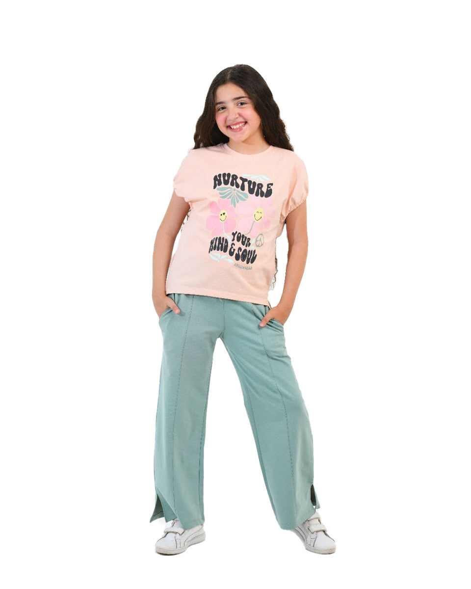 Girls Nurture Your Mind & Soul Graphic Set | Apricot - Remint Kids Fashion