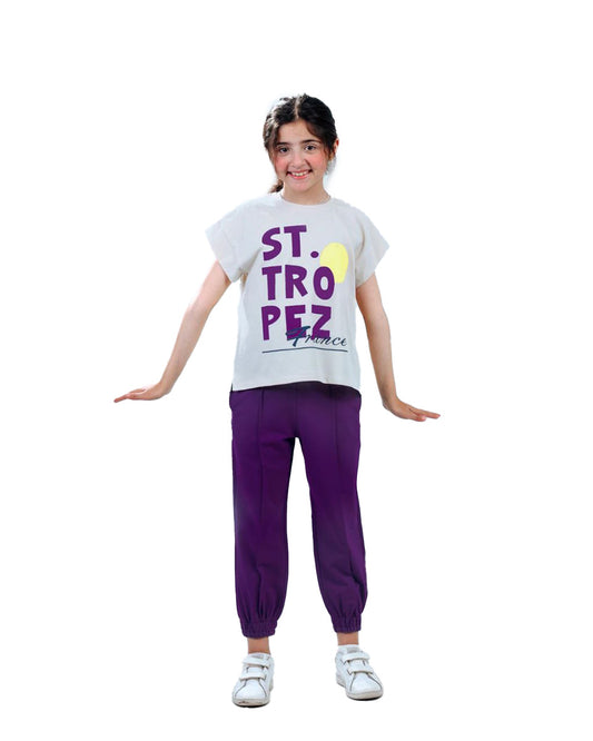 Girls St. Tropez France Graphic Set | Purple - Remint Kids Fashion