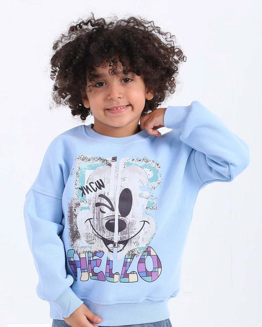 Cozy Graphic Sweatshirt | Light Blue - Remint Kids Fashion