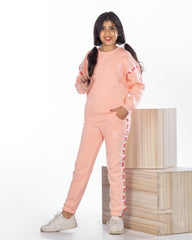 Girls Cotton Sweatshirt & Jogger Set | Apricot - Remint Kids Fashion