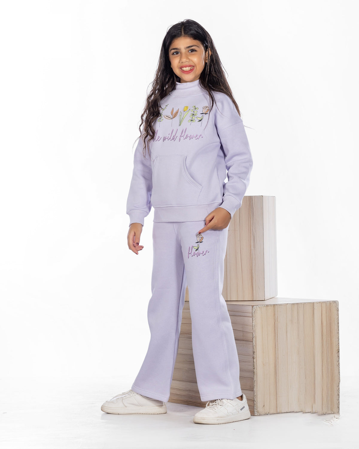 Girls Cotton Sweatshirt & Jogger Set | Lavender - Remint Kids Fashion
