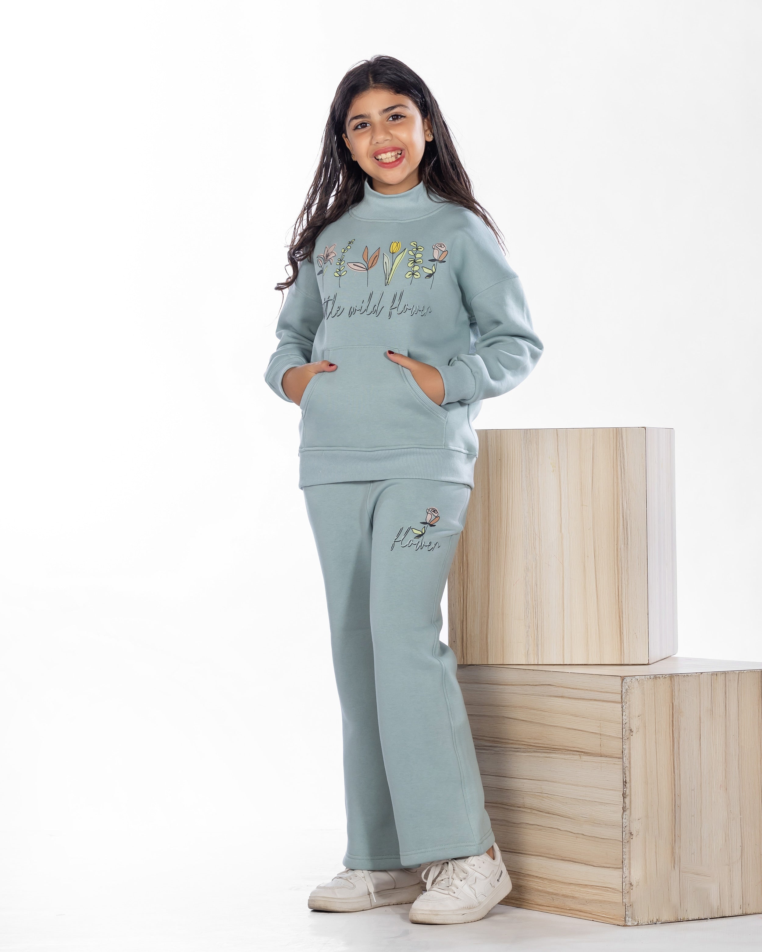 Girls Cotton Sweatshirt & Jogger Set | Mint - Remint Kids Fashion