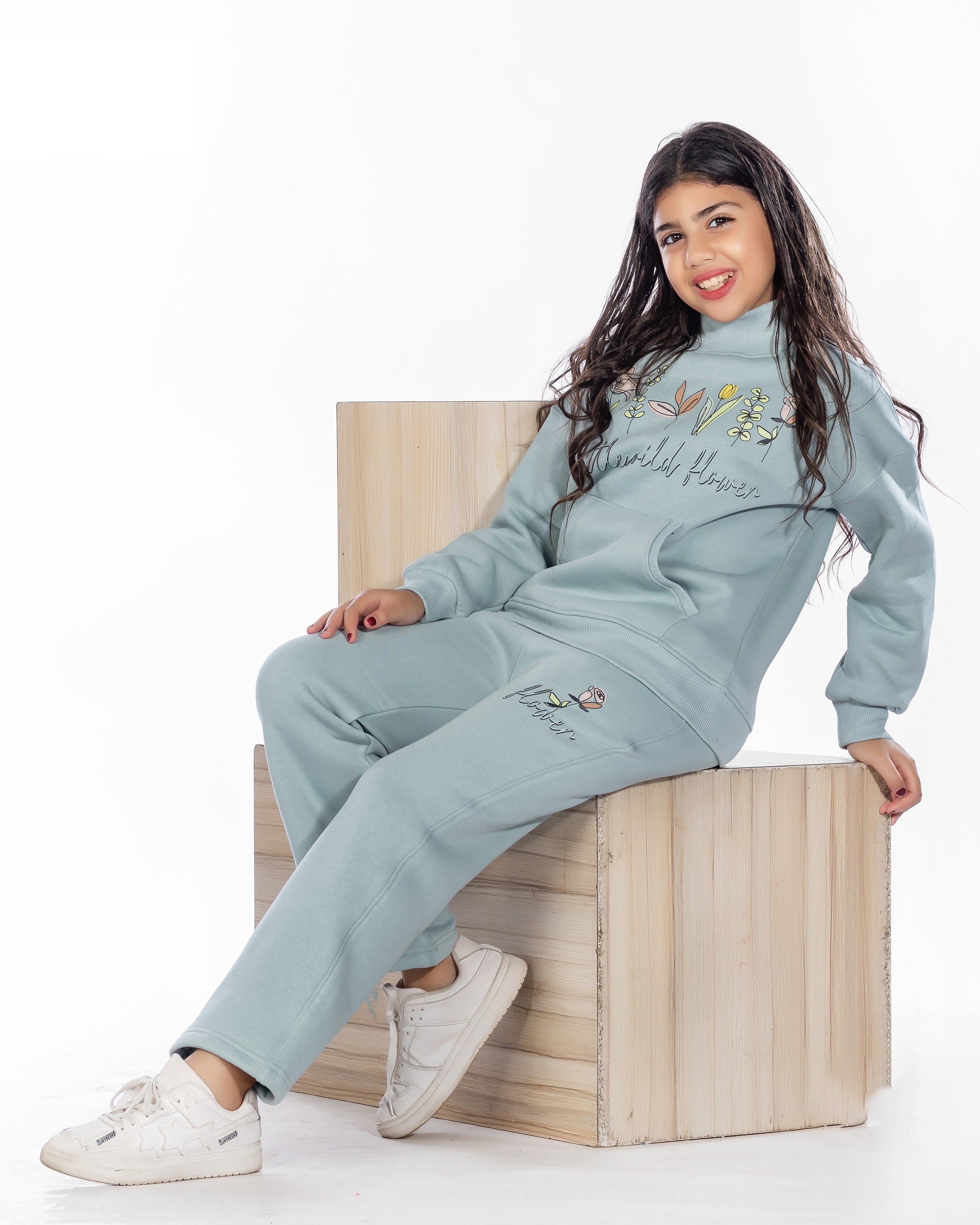 Girls Cotton Sweatshirt & Jogger Set | Mint - Remint Kids Fashion