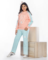 Girls Cotton Sweatshirt & Jogger Set | Apricot - Remint Kids Fashion