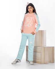 Girls Cotton Sweatshirt & Jogger Set | Apricot - Remint Kids Fashion