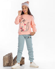 Girls Cotton Sweatshirt & Jogger Set | Apricot - Remint Kids Fashion