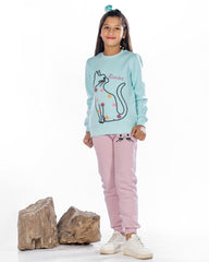 Girls Cotton Sweatshirt & Jogger Set | Aqua - Remint Kids Fashion