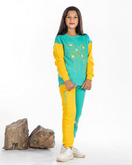 Girls Cotton Sweatshirt & Jogger Set | Teal - Remint Kids Fashion
