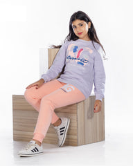 Girls Cotton Sweatshirt & Jogger Set | Lavender - Remint Kids Fashion