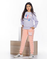 Girls Cotton Sweatshirt & Jogger Set | Lavender - Remint Kids Fashion