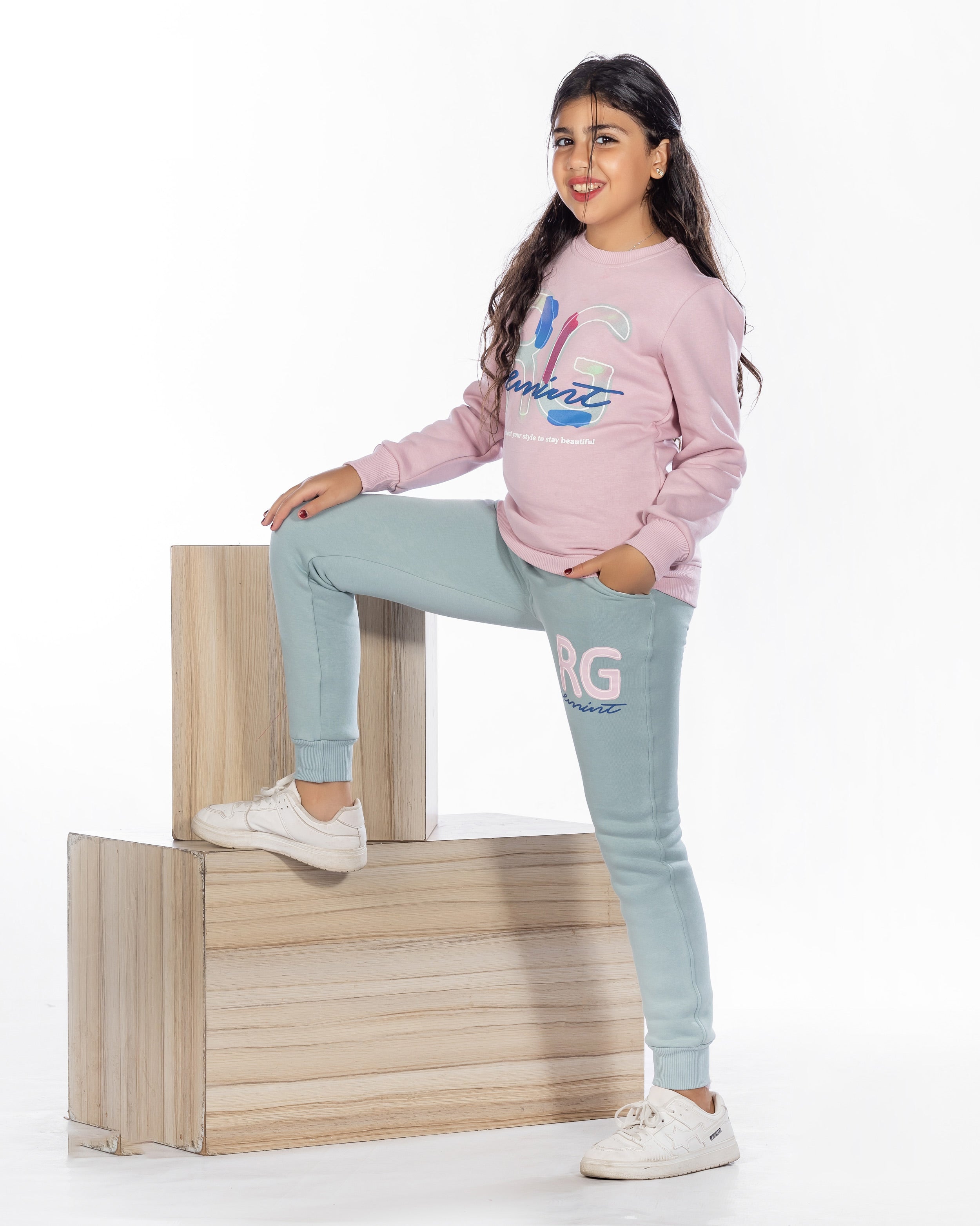 Girls Cotton Sweatshirt & Jogger Set | Cashmere - Remint Kids Fashion
